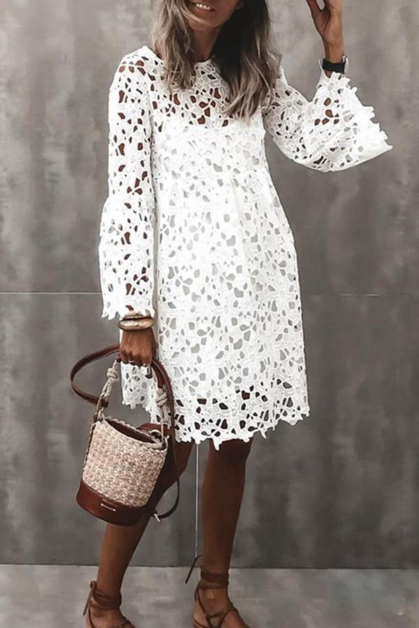 Temperament Lace Hollow Flared Sleeves Dress