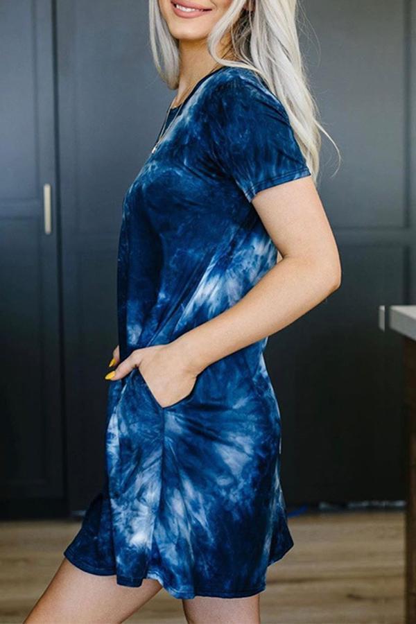 Trendy Tie-dye Pockets Round-neck Dress