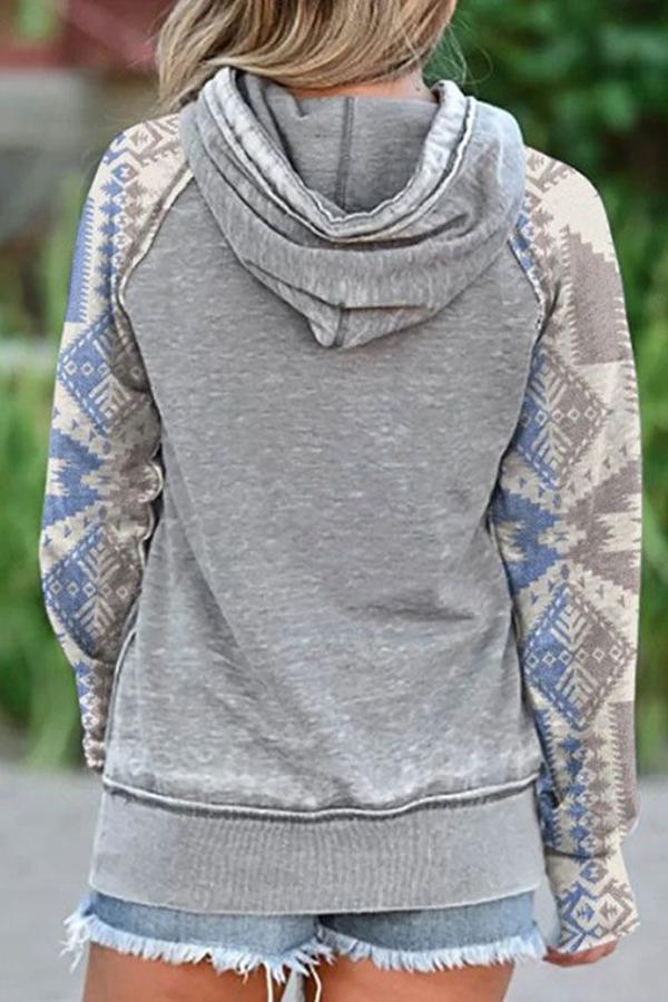 Casual Folk-custom Print Patchwork Hooded Sweater