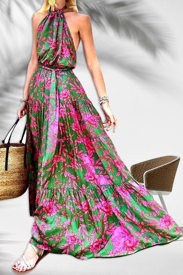 Fashion Halter Sexy Printed Long Dress