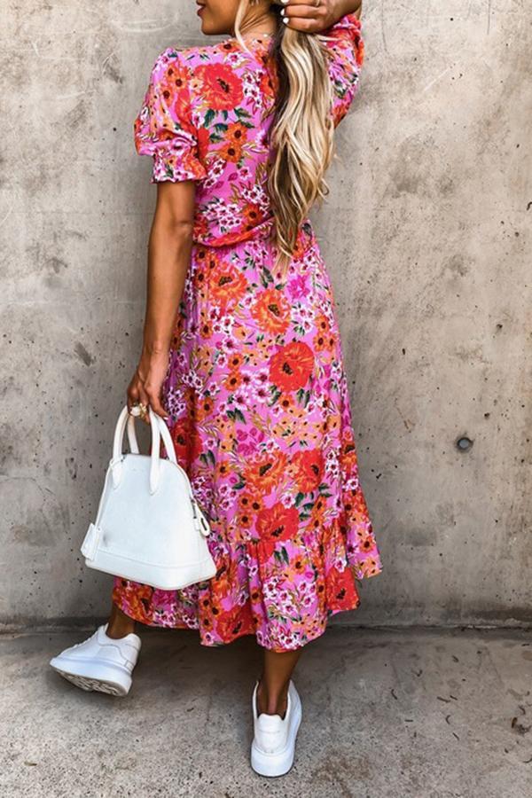 Cute Elegant Floral Print Fork Opening Dress