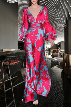 Fashion Elegant Red Earth-printed Long Dress