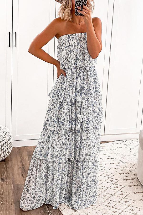 Sexy New Tube-top Floral  Long Dress