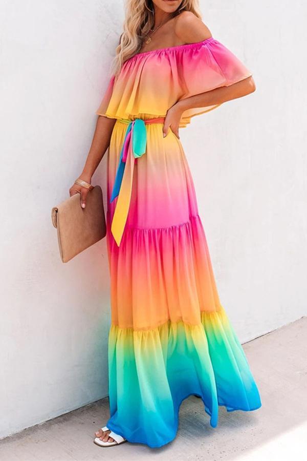 Trendy Loose Seasonal Gradient-color Long Dress