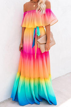 Trendy Loose Seasonal Gradient-color Long Dress