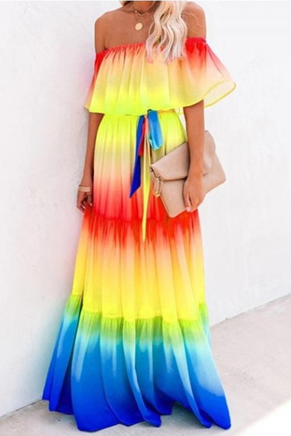 Trendy Loose Seasonal Gradient-color Long Dress