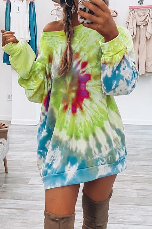 Trendy Tie-dye Colorful Round-neck Long Sweater