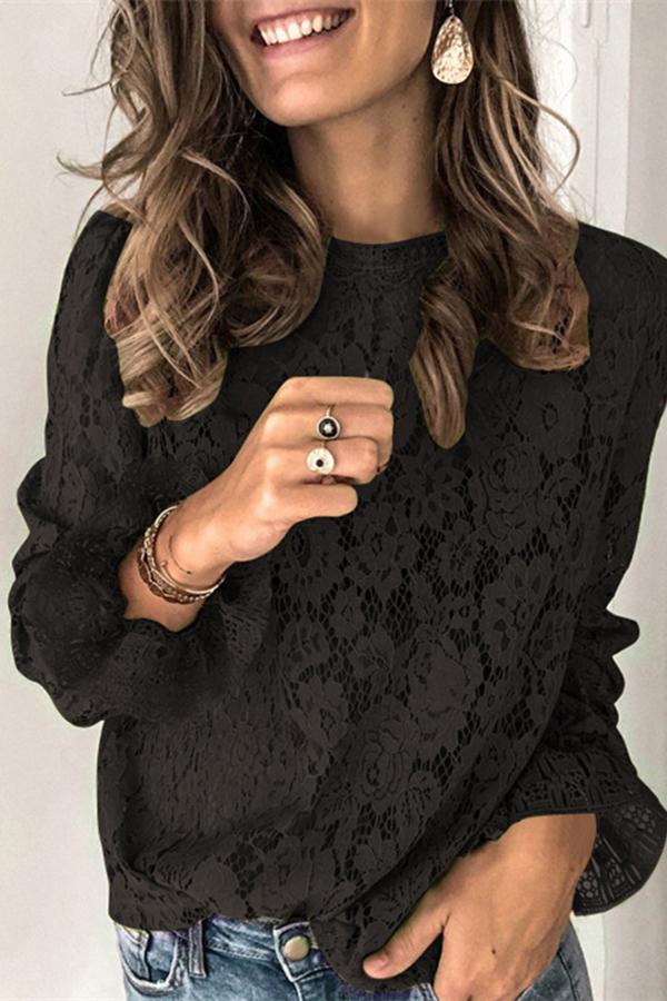 Fashion Elegant Flared-sleeved Hollow Lace Top