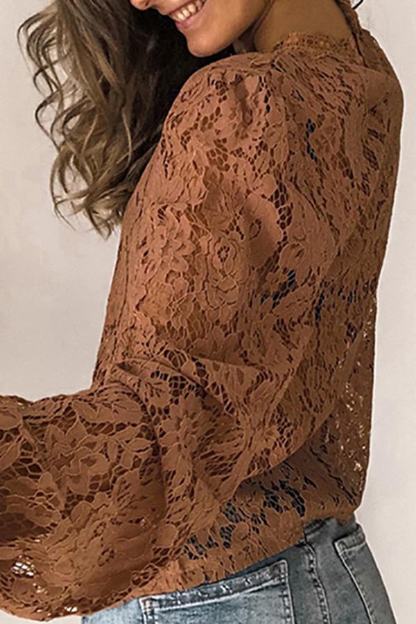 Fashion Elegant Flared-sleeved Hollow Lace Top