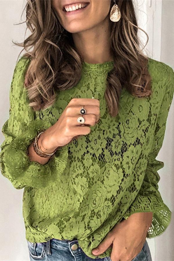 Fashion Elegant Flared-sleeved Hollow Lace Top