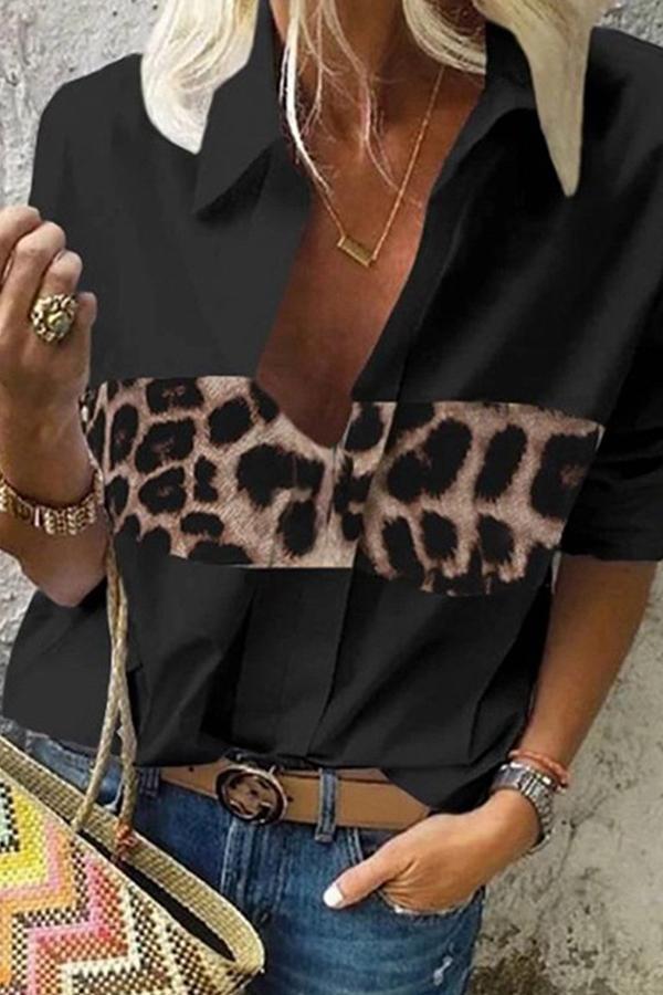 Unique Stylish Leopard Print Patchwork Shirts