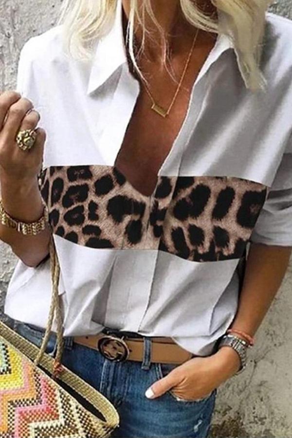 Unique Stylish Leopard Print Patchwork Shirts