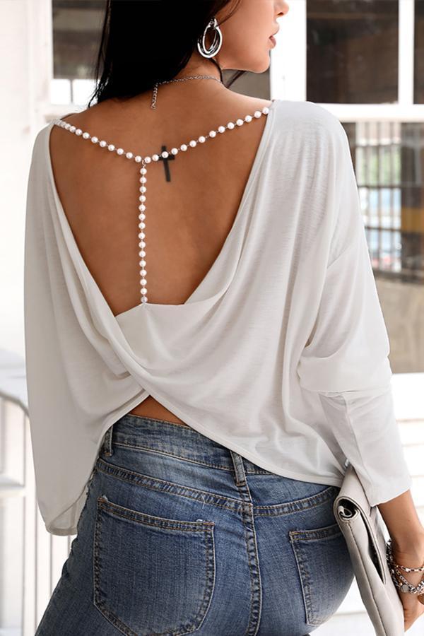 Sexy Twisted Backless Long-sleeved Sun-proof T-shirt