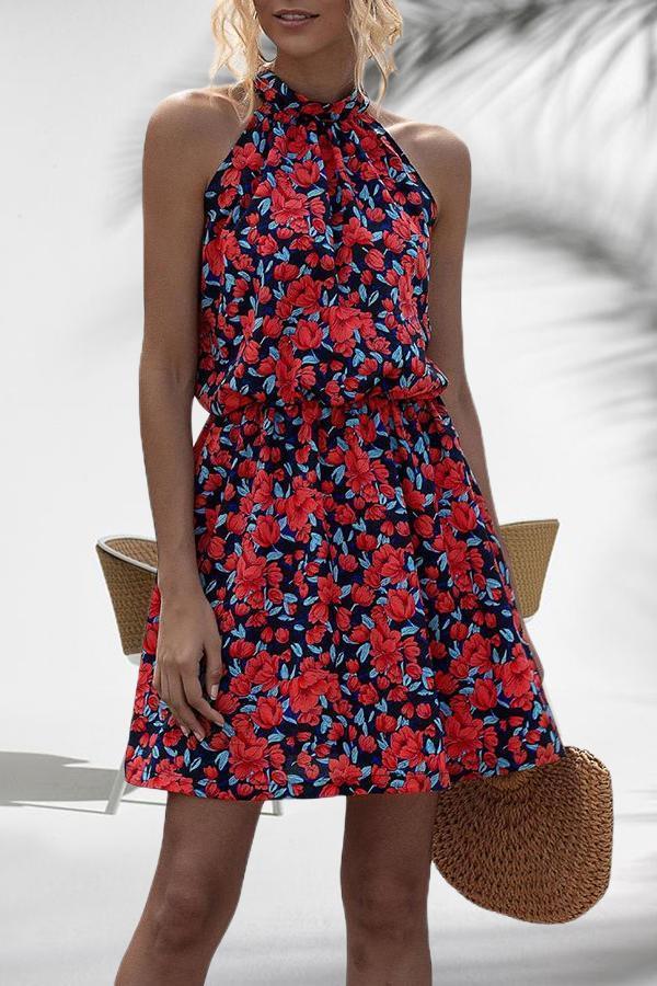 Pretty Halter Floral Print Dress