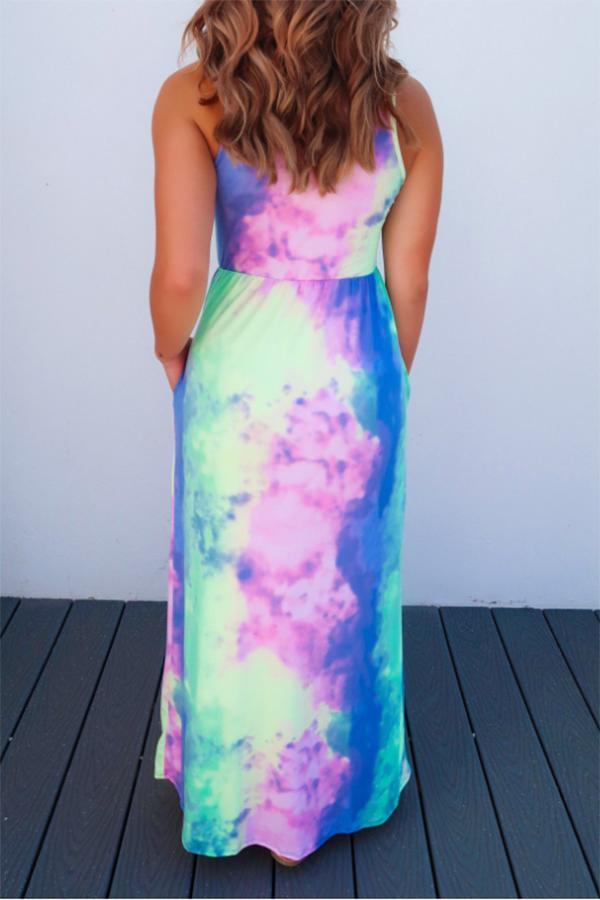 Colorful Halter Pockets Tie Dye Dress