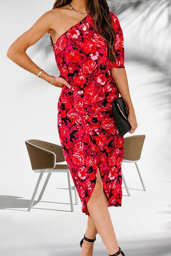 Elegant Roses Print Irregular Dress