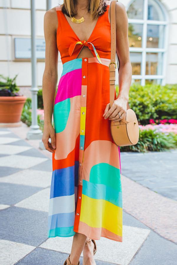 Irregular Rainbow Color Contrast Dress