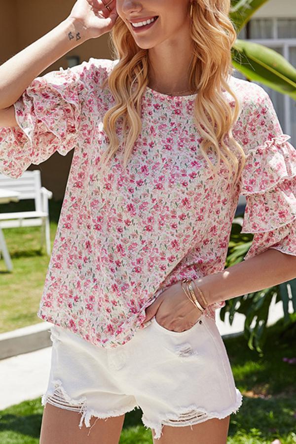 Girly Flared Sleeves Floral Print Shirts