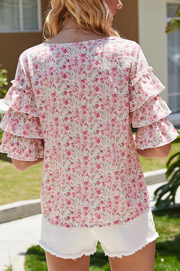 Girly Flared Sleeves Floral Print Shirts