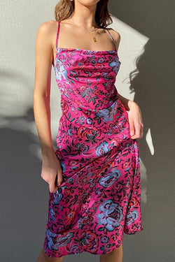 Pretty Slim Backless Floral Print Dress