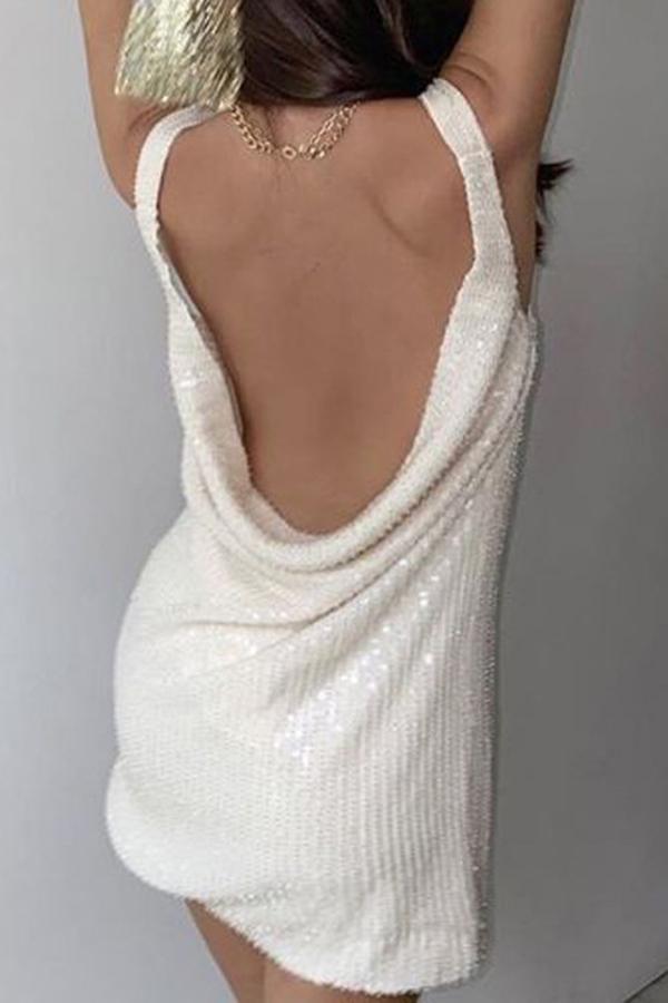 Glitter Sequined Buttocks V Neck Dress