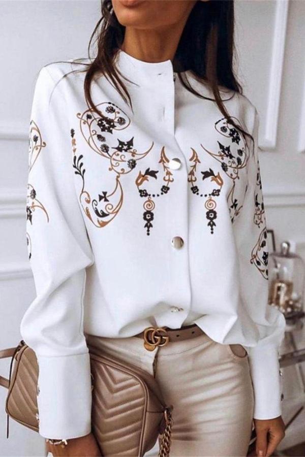 Chic Floral Print Single-breasted Blouses