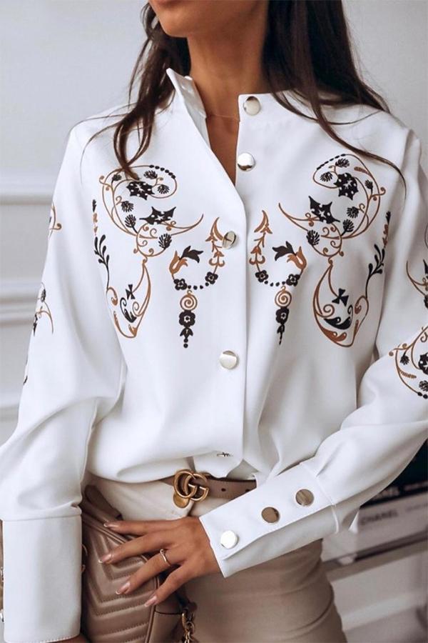 Chic Floral Print Single-breasted Blouses