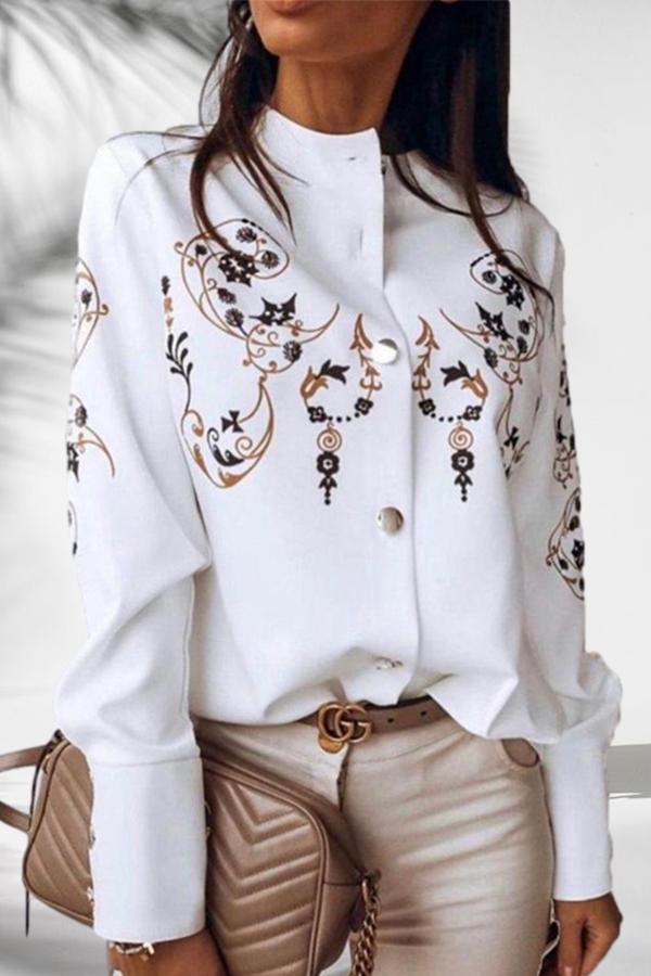 Chic Floral Print Single-breasted Blouses