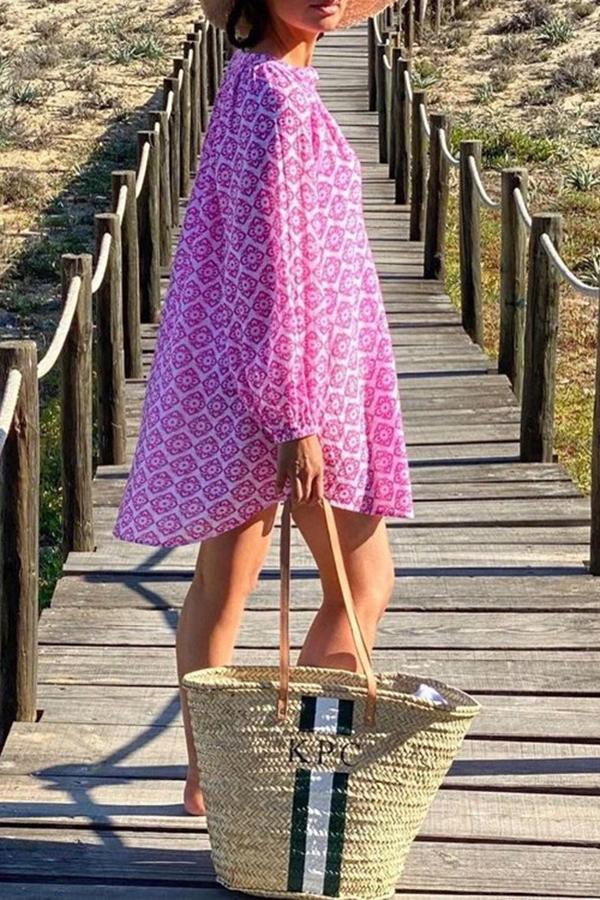 Trendy Ethnic Fringed Pink V-neck Dress