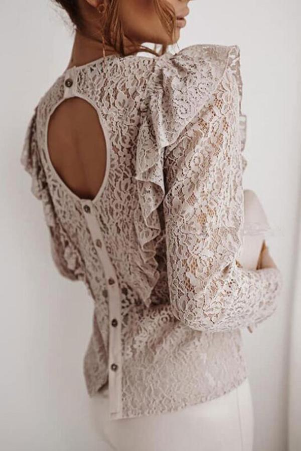 Intellectual Hollow Lace Backless Shirt