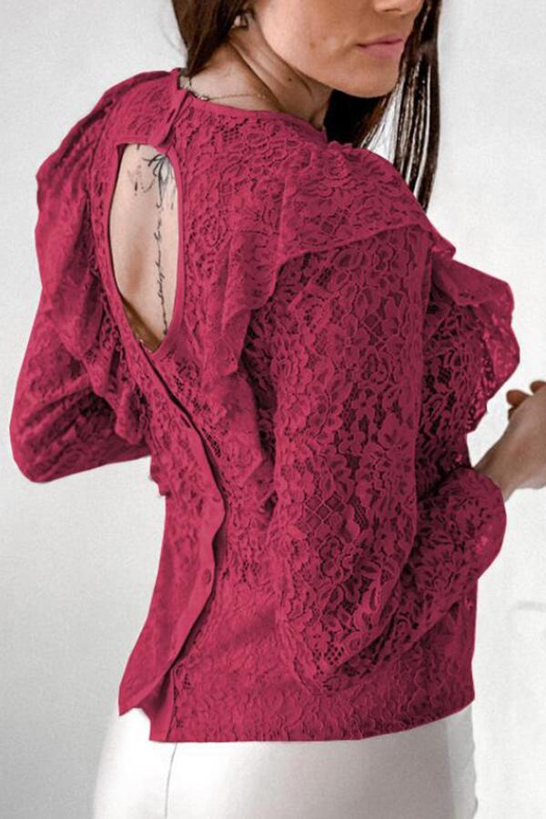 Intellectual Hollow Lace Backless Shirt