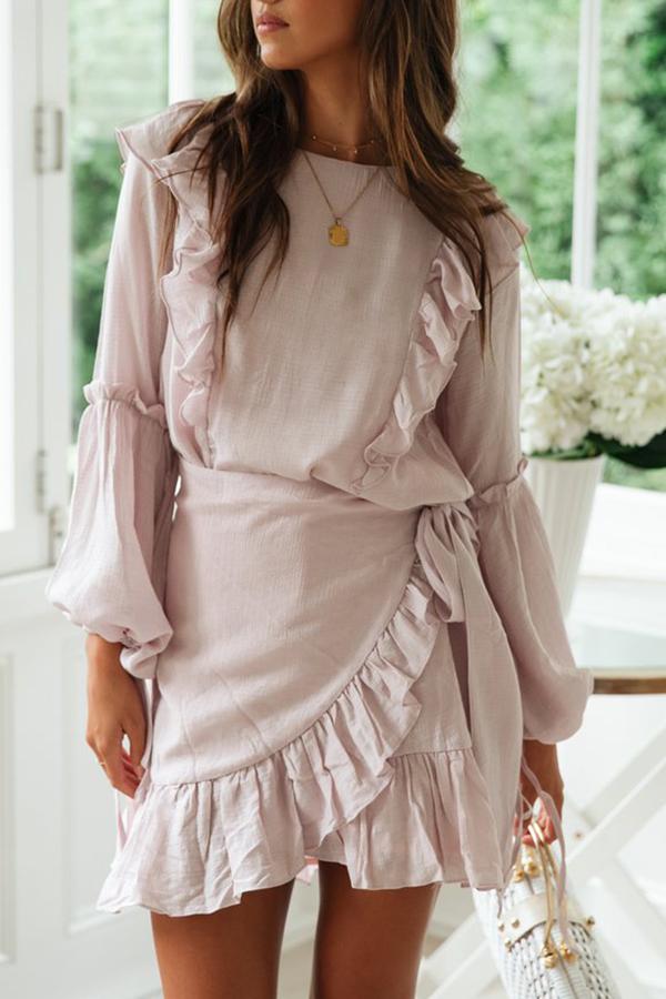 Irregular Temperament Chiffon Flounce Sleeves Dress