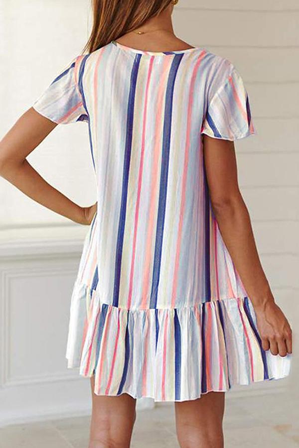 Smart Striped Print Single-breasted Dress