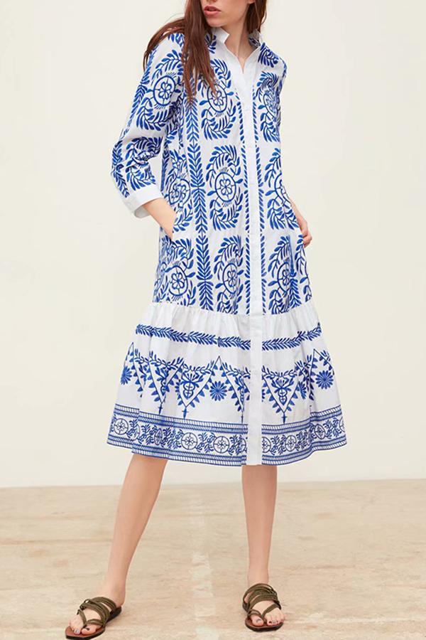 Temperament Blue And White Porcelain Dress