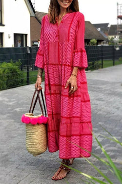 Modern Solid Color Patchwork Flared Sleeves Dress