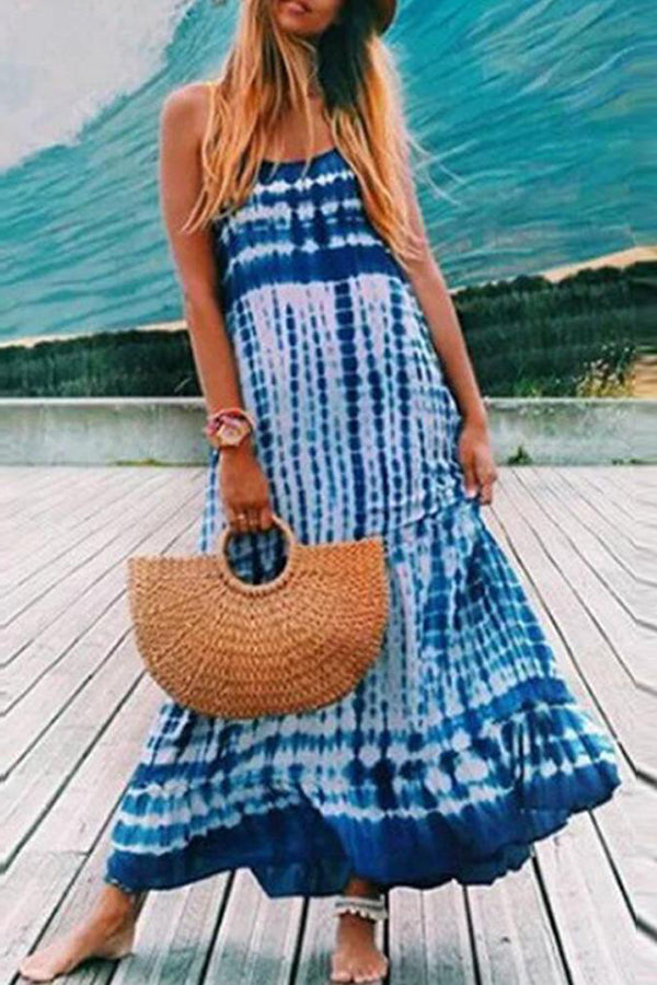 Casual Abstract Tie Dye Print Sling Dress