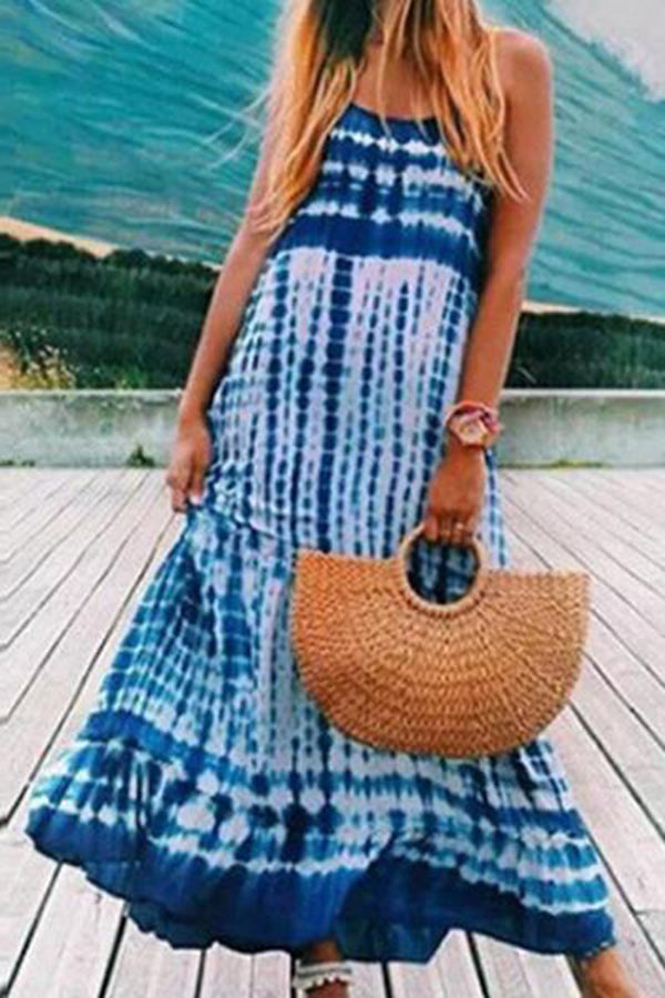 Casual Abstract Tie Dye Print Sling Dress