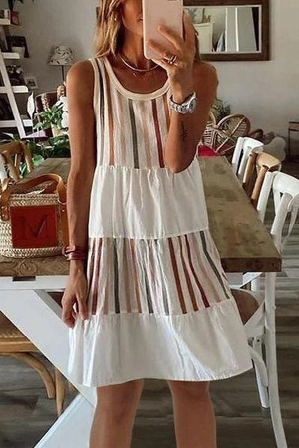 Romantic Striped Stitching A-line Short Dress