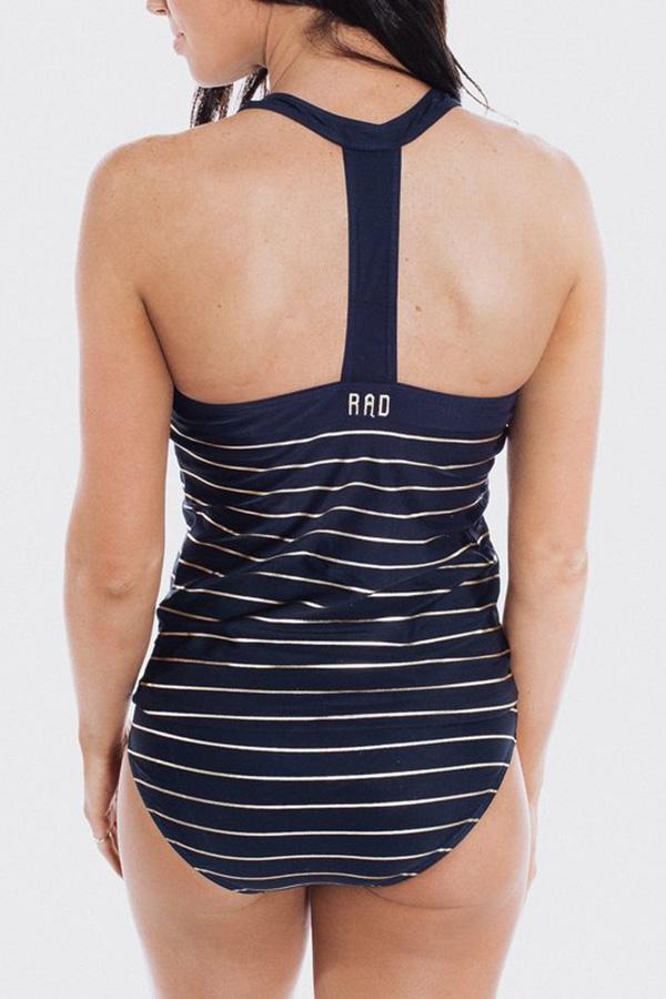 Belly stripe stitching halter swimsuit