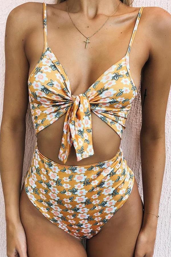 Sexy Polka Dot Solid Color Bow Bikini