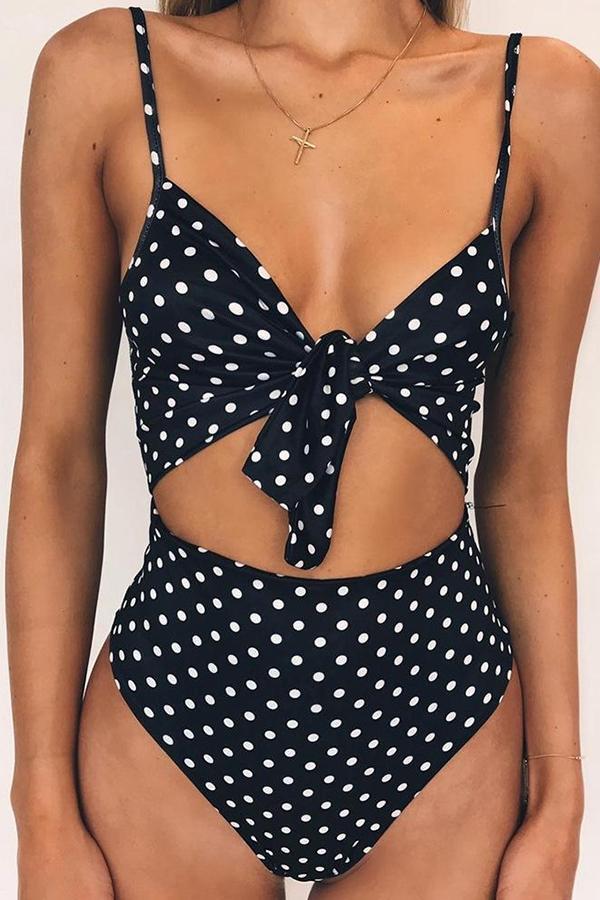 Sexy Polka Dot Solid Color Bow Bikini