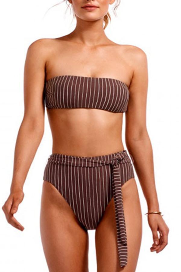 Striped High Waist Bow Small Fresh Swimsuit