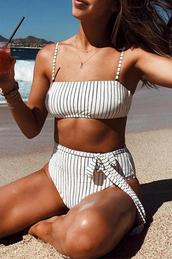 Striped High Waist Bow Small Fresh Swimsuit