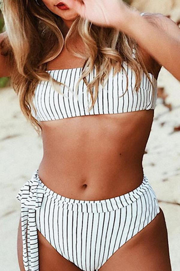 Striped High Waist Bow Small Fresh Swimsuit