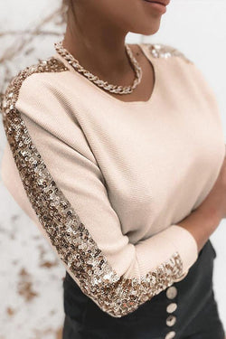 Sequin Panel Long Sleeve Knit Top