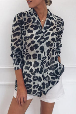 Casual Leopard Print V-neck Chiffon