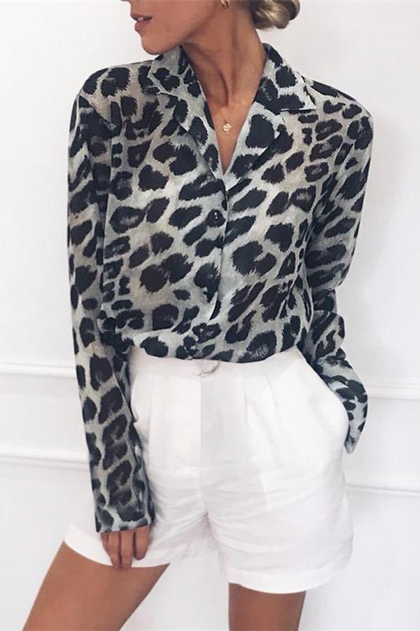 Casual Leopard Print V-neck Chiffon