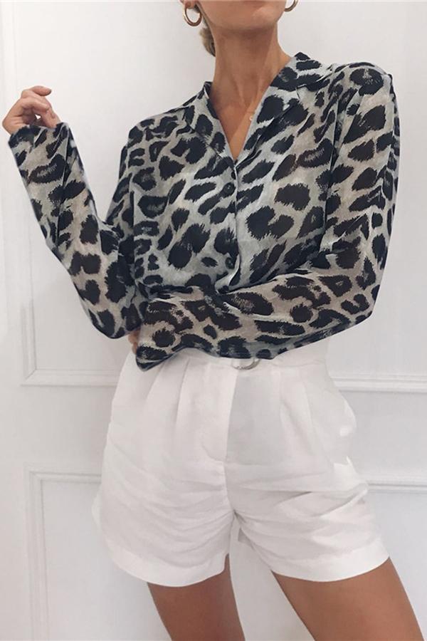 Casual Leopard Print V-neck Chiffon