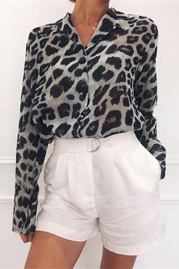 Casual Leopard Print V-neck Chiffon