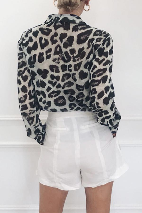 Casual Leopard Print V-neck Chiffon